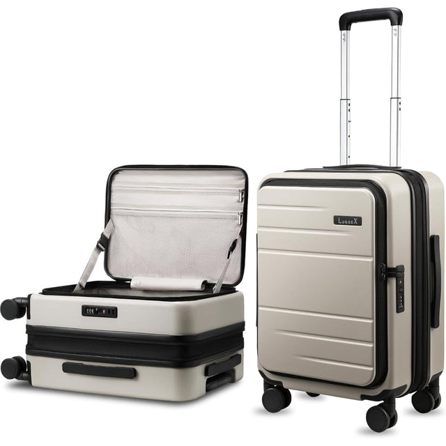 Front. LUGGEX - LUGGEX 20 Inch Carry On Luggage Top Opening, Expandable PC Hardshell Suitcase with Wheels FLT - LX-FX - White.