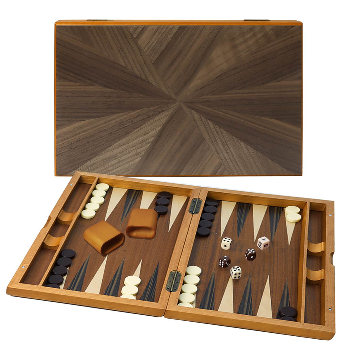 GSE Games & Sports Expert - Premium Wooden Folding Inlay Backgammon Board Game Set, Classic Traditional Board Game (Focus-17")