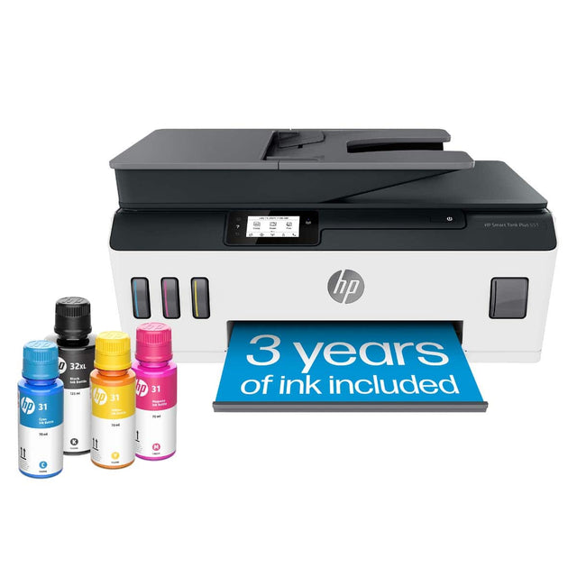HP Smart Tank Plus 511  
3 years of ink included  
HP 31 Black Ink Tank 32XL  
HP 31 Cyan Ink Tank 31  
HP 31 Magenta Ink Tank 31  
HP 31 Yellow Ink Tank 31