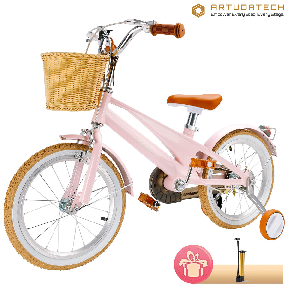 Topteng - 16-Inch Kids Bike for Ages 7-9 - Magnesium Alloy Frame,Adjustable Seat,Dual Brakes & Training Wheels with Basket, - Pink
