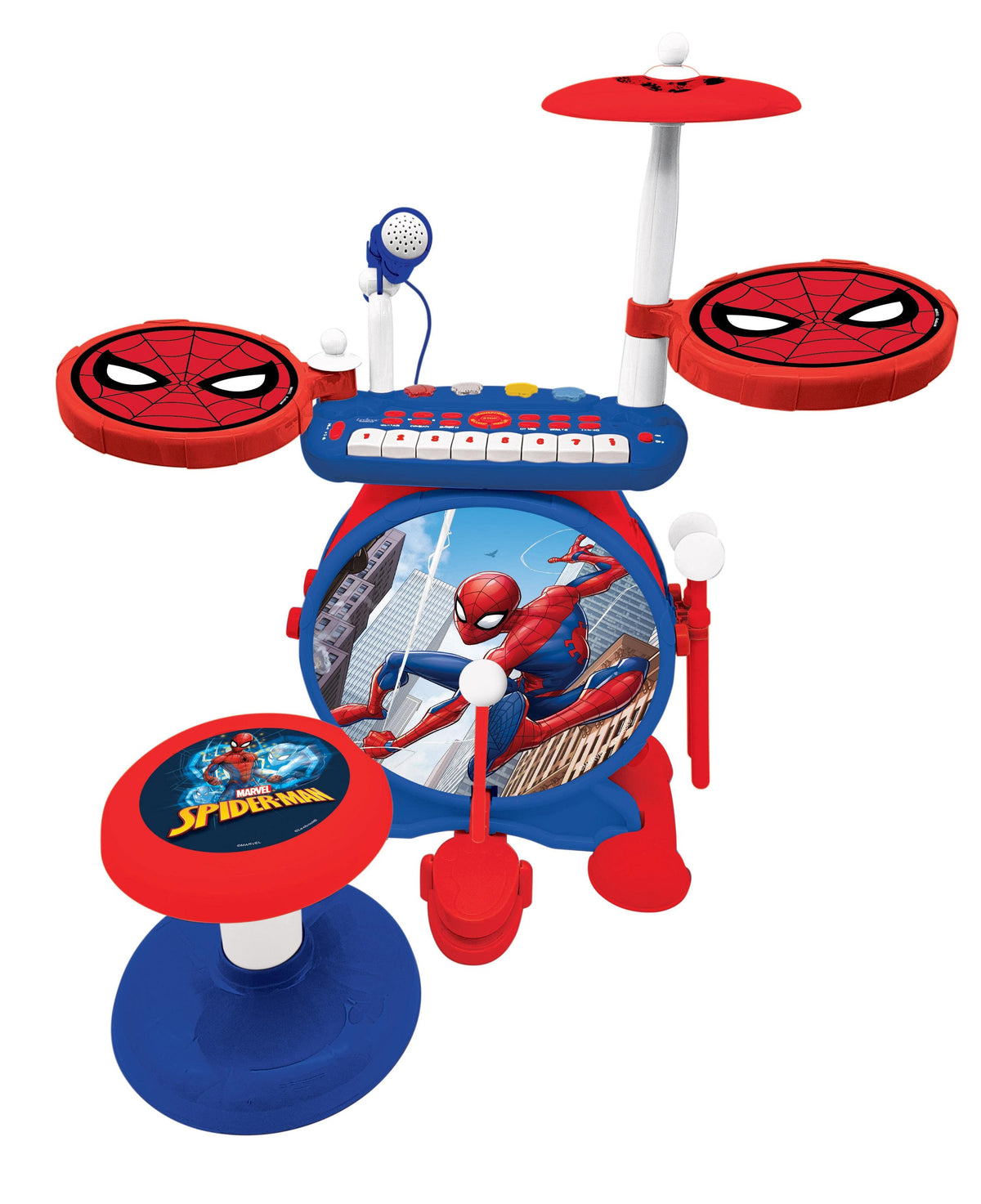 Lexibook - Spider-Man My Rock Band Electronic Luminous Drums Set with Seat
