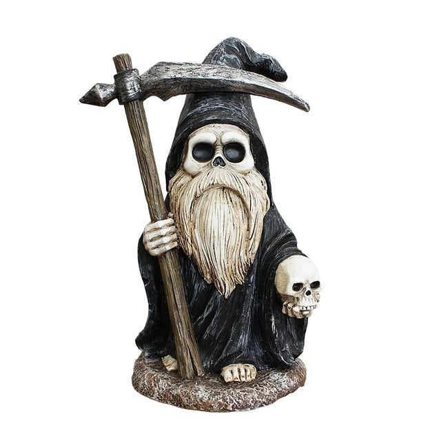 Front. OrnamentallyYou - Grim Reaper Gnome Figurine 7", Gothic Occult Statue Yard Decoration - Black.