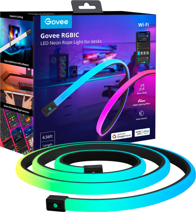 Front. Govee - RGBIC LED Neon Rope Light for Desks 6.5ft - Multi.