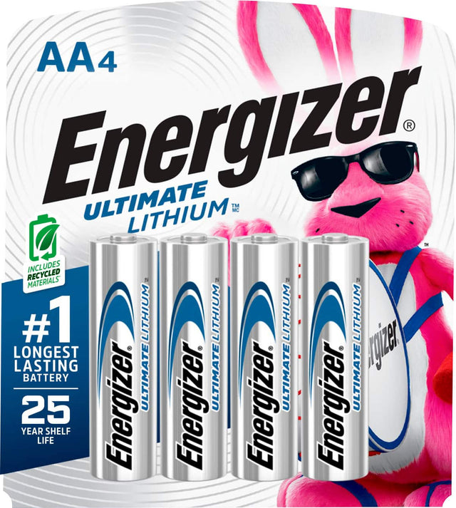 Front. Energizer - Ultimate Lithium AA Batteries (4 Pack), Double A Batteries - Silver.