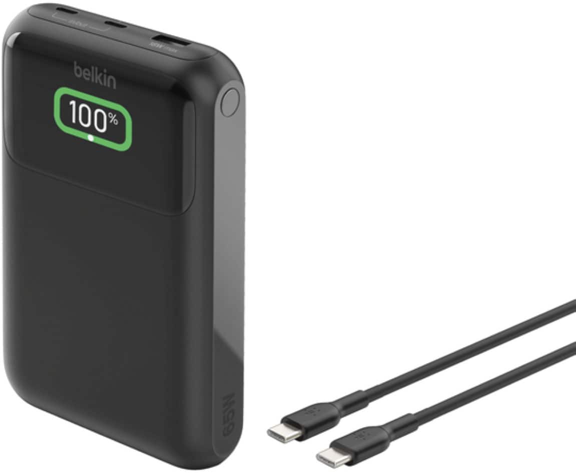 Belkin - BOOST↑CHARGE Pro 3-Port Laptop Power Bank 20k Portable Charger, 65W for MacBook, iPhone, Nintendo Switch 2 & More - Black
