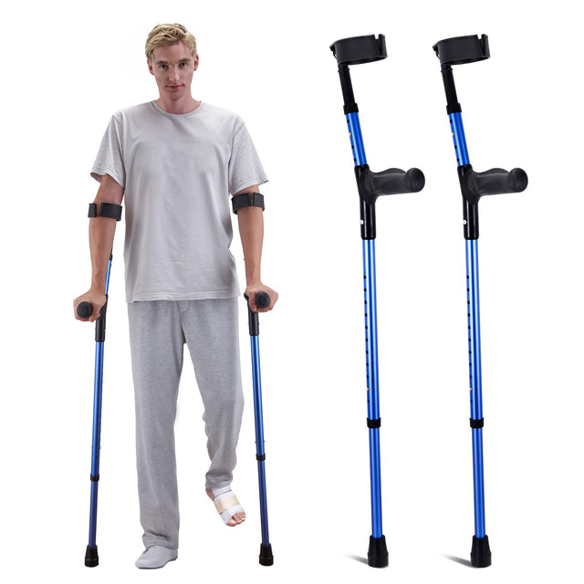 Front. VEVOR - Forearm Crutches for Adults, 11-Level Height Adjustable Walking Crutches with 4-Level Upper Cuff - Arm : black ;Handle : black ;Aluminum tube: blue.