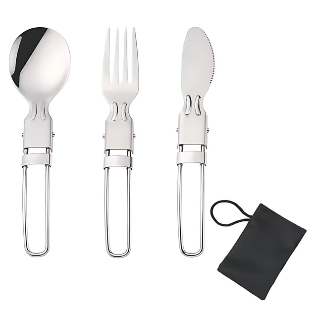Front. Kitcheniva - Portable Cutlery Set - Folding Spoon, Fork & Knife for Camping, Travel, and Lunch.