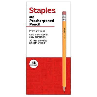 Staples - Pre-Sharpened Wooden Pencil, 2.2mm, #2 Medium Lead, 48/Pack - Yellow