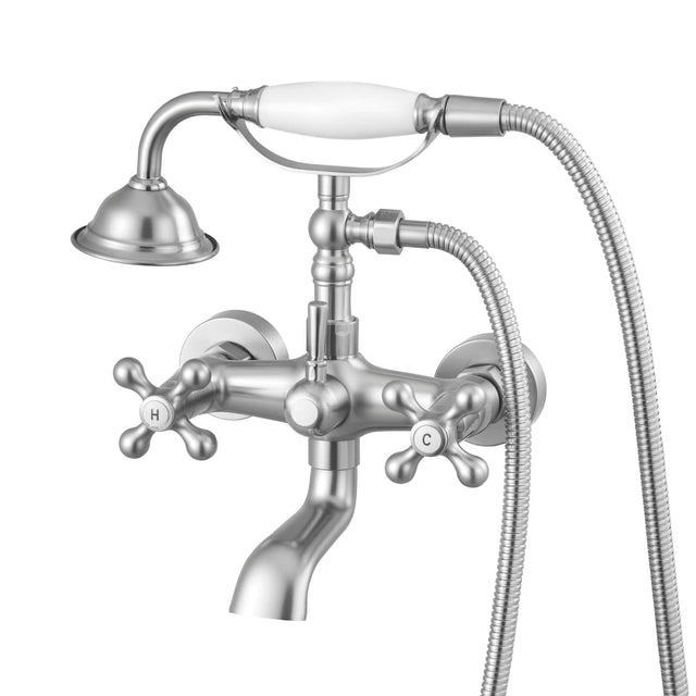 Front. VEVOR - Clawfoot Tub Faucet,Wall Mount Bathtub Faucets with Handheld Shower,Brushed Nickel Clawfoot Tub Filler Faucet Shower Kit - Brushed Nickel.