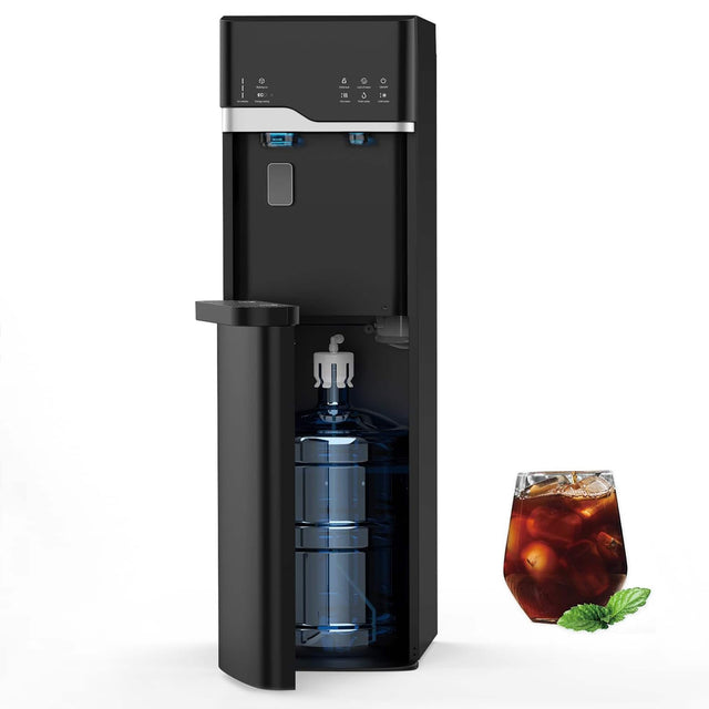 Front. Parrot Uncle - 3-in-1 Water Dispenser with Ice Maker Bottom,Self Cleaning Bottom Loading for 5 Gallon Water - Black.