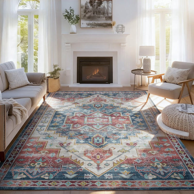 Front. RYHNUYNE - 9x12 Area Rugs Living Room Rug Washable Vintage Boho Rug No Slip Stain Resistant Soft Carpet Indoor Floor Floral Carpets - Painting.