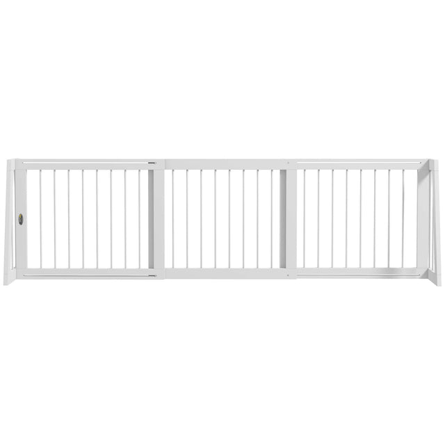 Front. Pawhut - Freestanding Pet Gate, Wooden Dog Gate w/28"-75" Retractable Length, Support Feet, Non-Slip Mats, 3 Panel for Indoor - White.