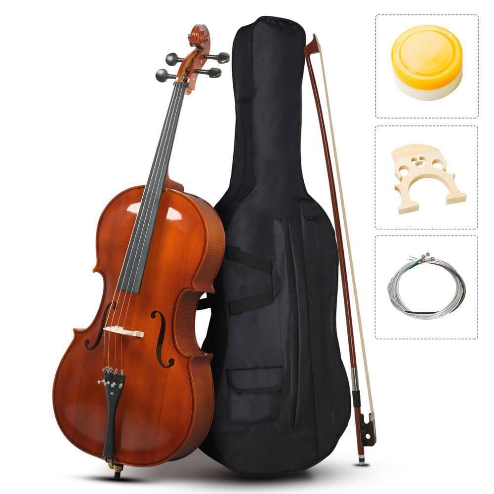 Winado - Full Size Cello, 4/4 Solid Wood Acoustic Cello with Sturdy Stand, Portable Bag, Premium Rosin and Extra String