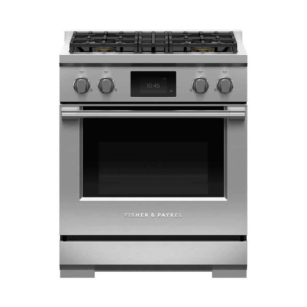Fisher & Paykel - 30 in. Wide 4 Burner Professional 4 Cu. Ft. Freestanding Dual Fuel True Convection Range with Self-Cleaning - Stainless Steel/Black Glass