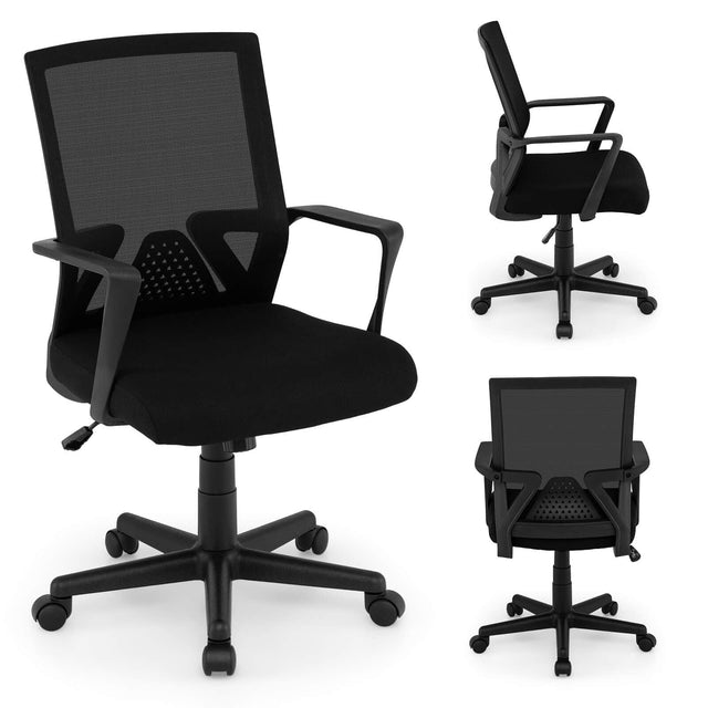 Front. Costway - Costway Mesh Office Chair Swivel  Rocking Chair Adjustable w/ Armrests & Lumbar Support - Black.