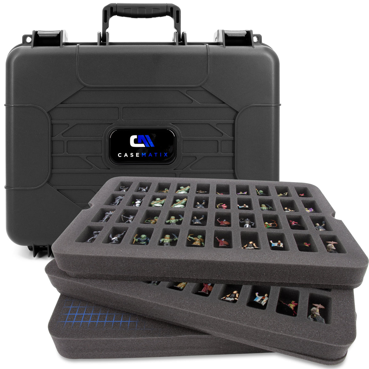 CASEMATIX - Miniature Carrying Case - 80 Slot Figurine Miniature Storage Case For Warhammer 40K DND and More - Black