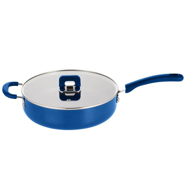 Front. NutriChef - NutriChef 3.7Qt Sauté Pan with Lid, Non-Stick Stylish Kitchen Cookware, Works with NCCWSTKBUL Blue (NCWSTKBULSAU37) - Blue.