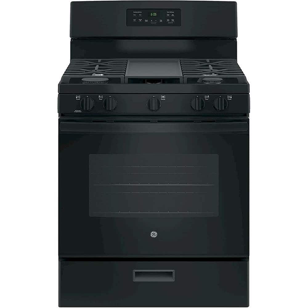 GE - 30 in. Wide 5 Burners 5.0 Cu. Ft. Freestanding Gas Range - Black