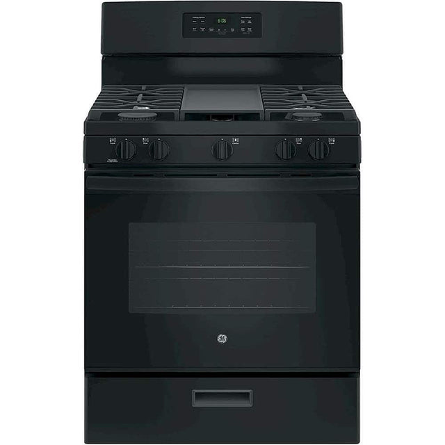 Front. GE - 5.0 Cu. Ft. Freestanding Gas Range - Black.