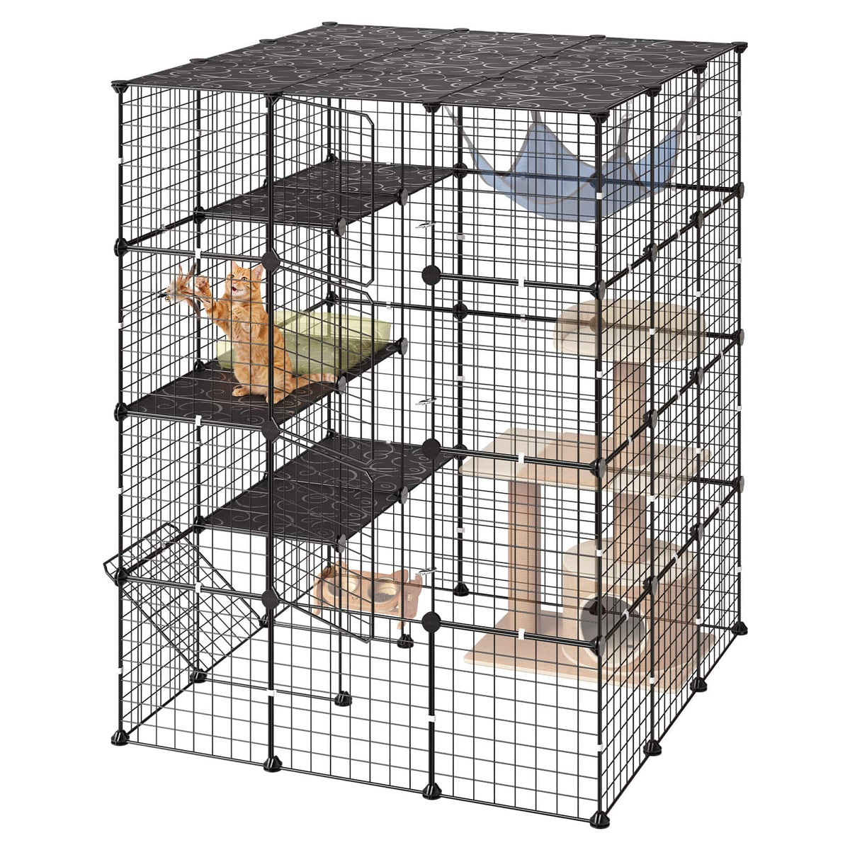 VEVOR - Cat Cage 4-Tier 40.98"x40.98"x55" DIY Cat Playpen Indoor Enclosure, Detachable Metal Wire Kennel Crate with 4 Doors - Black