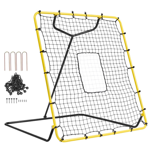 Front. VEVOR - Baseball And Softball Rebounder Net, 4 x 4.5 Feet PitchBack Baseball Nest for Pitching and Fielding Training - Yellow.