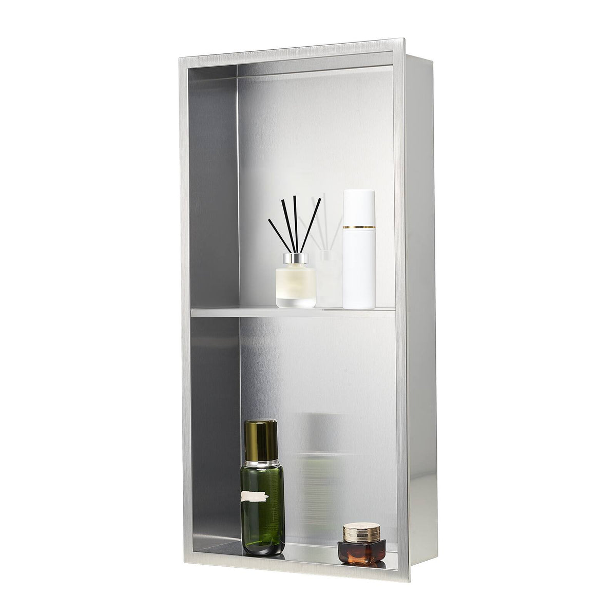 VEVOR - Shower Niche, 13 x 25 x 4 inch Recessed Wall Niche Double-layer, with Hollowed-out Divider,Heavy-duty Stainless Steel - Black