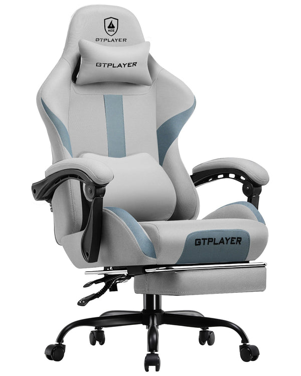 GTPlayer - Gaming Chair with Headrest, Lumbar Support, Linkage Armrests, Reclining Backrest - Gray