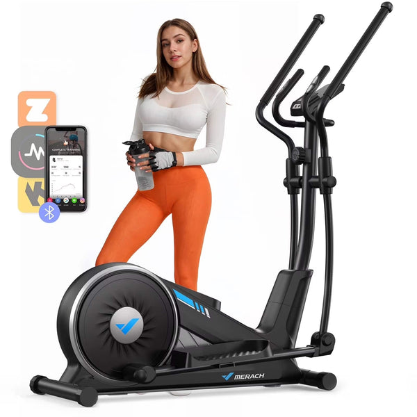 MERACH - Elliptical Exercise Machine 16 Adjustable Workout Levels Silent Magnetic Resistance Fitness Equipment - Black
