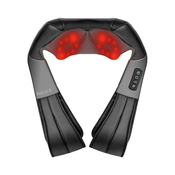 Nekteck - 3D Shiatsu Neck & Back Massager with Heat, Deep Tissue Massage Pillow, 3 Intensity Levels, Plug-In - Black