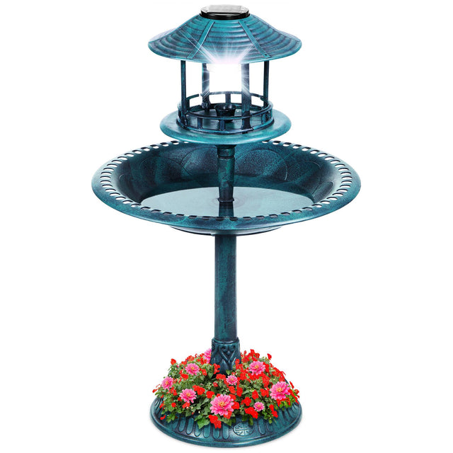 Front. Best Choice Products - Best Choice Products Solar Outdoor Bird Bath Pedestal Fountain Garden Decoration w/ Fillable Planter Base - Peacock Blue - Peacock Blue.