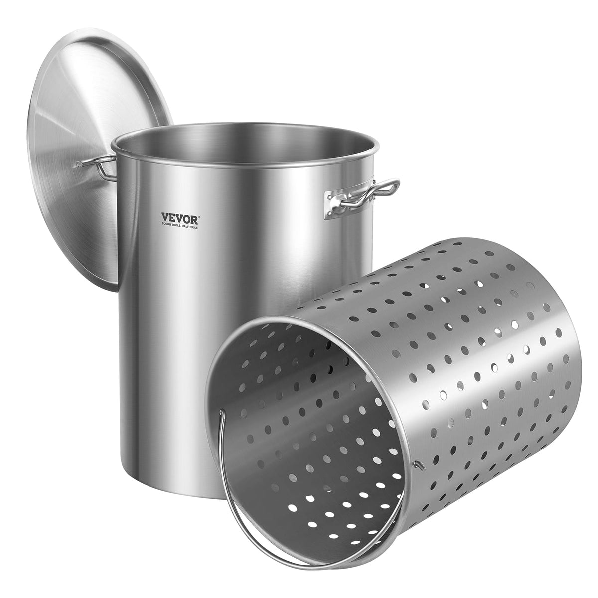 VEVOR - Stainless Steel Stockpot, 36 Quart Cooking Pots, Cookware Sauce Pot with Basket, Lid, and Handle, Grade Stock Pot - Stainless steel color