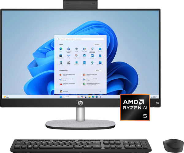 HP - Copilot+ PC - 24" Full HD Touch-Screen All-in-One w/ Adjustable Height - AMD Ryzen AI 5 340 2025 - 16GB DDR5 - 512GB SSD - Jet Black