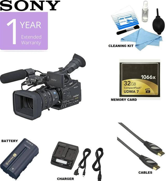 SONY YEAR 1 Warranty Extended LENS TISSUE CLEANING KIT SY HDV SONY HDV D 1066x 32GB CompactFlash UDMA 7 65 MEMORY CARD BATTERY SONY NP-FS70 (ImUM - CABLES CHARGER