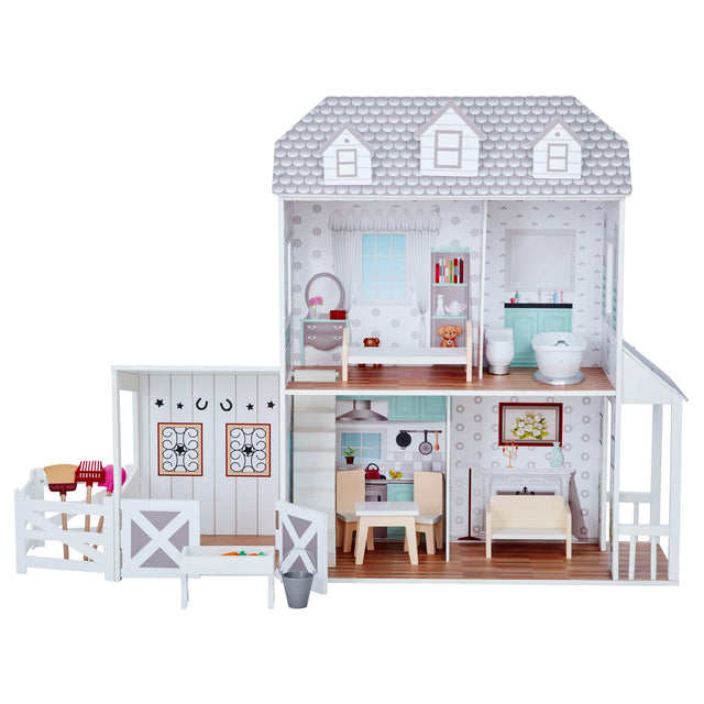 Front. Teamson Kids - 2-Story Farmhouse Dollhouse with Stable.
