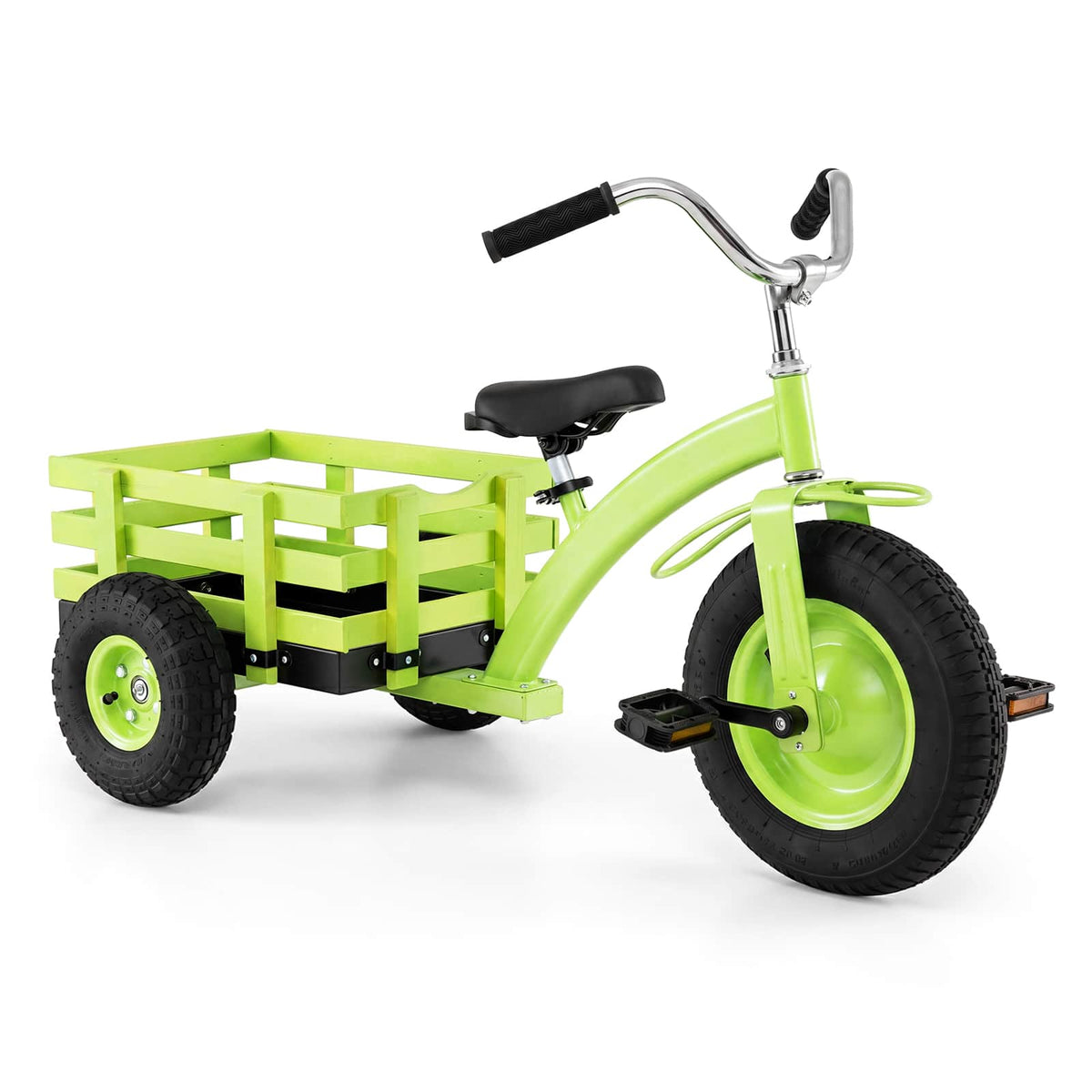 Costway - Kids Tricycle with Storage Basket 15" Inflatable Rubber Tires Adjustable Handlebar - Green