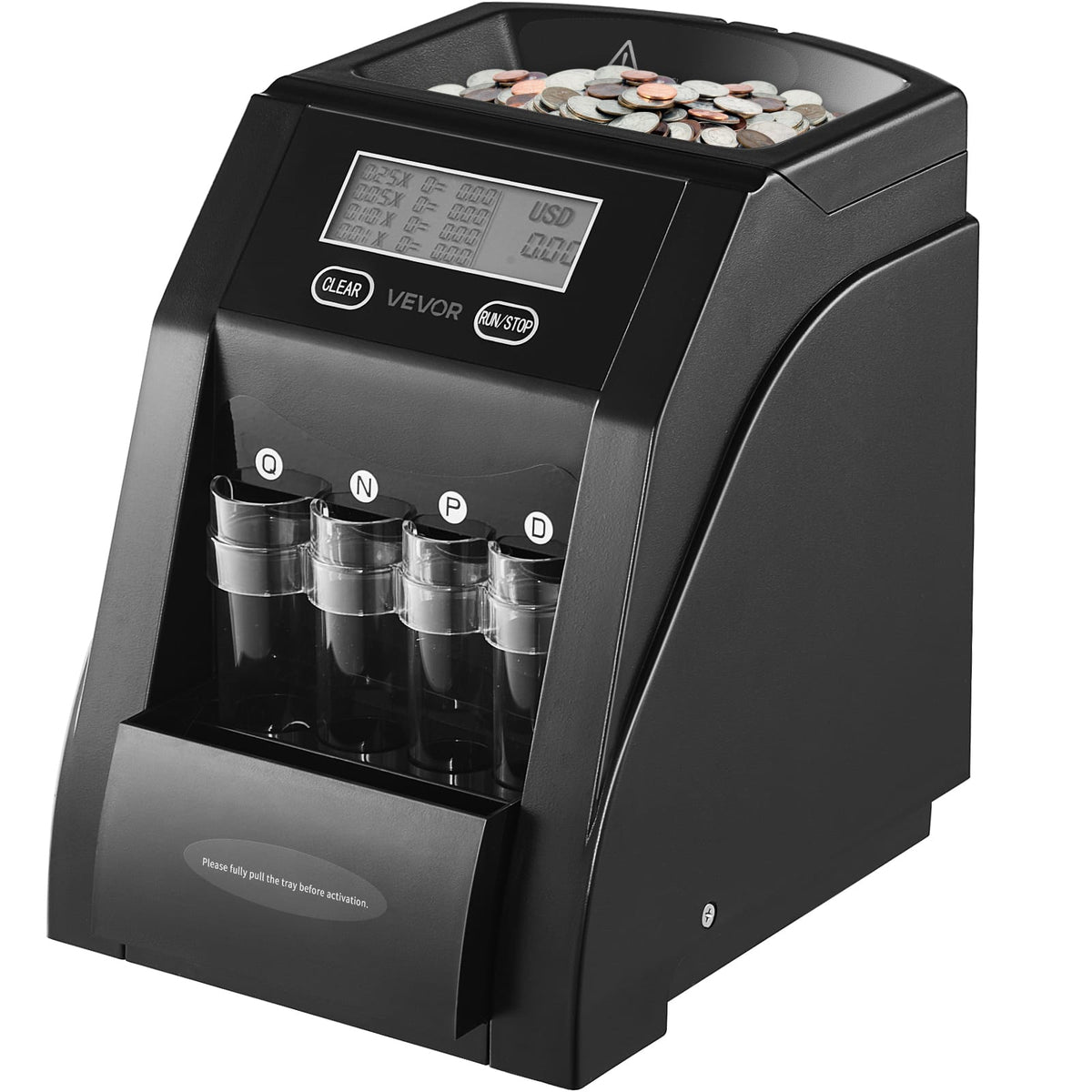 VEVOR - USD Coin Sorter, Coin Counter Machine for 4 Kinds of USD Coins, Coin Sorter and Wrapper Machine Holds up to 200 Coins - Black