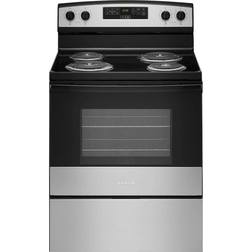 Amana - 4.8 CuFt Freestanding Electric Range with Versatile Cooktop - Stainless Steel