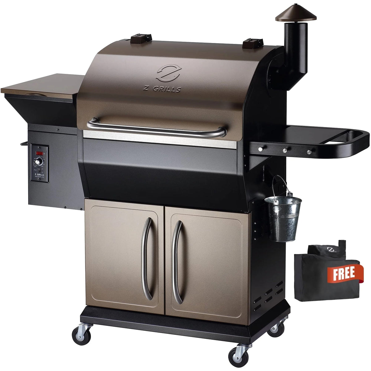 Z GRILLS - BBQ Legend 1056 sq. in. Pellet Grill and Smoker with Storage Cabinet, Grill Cover - Bronze