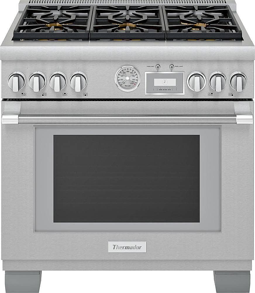 Thermador - Pro Grand 36 in. Wide 5.7 Cu. Ft.  Freestanding Gas Convection Range with Self-cleaning and 6 Burners - Stainless Steel