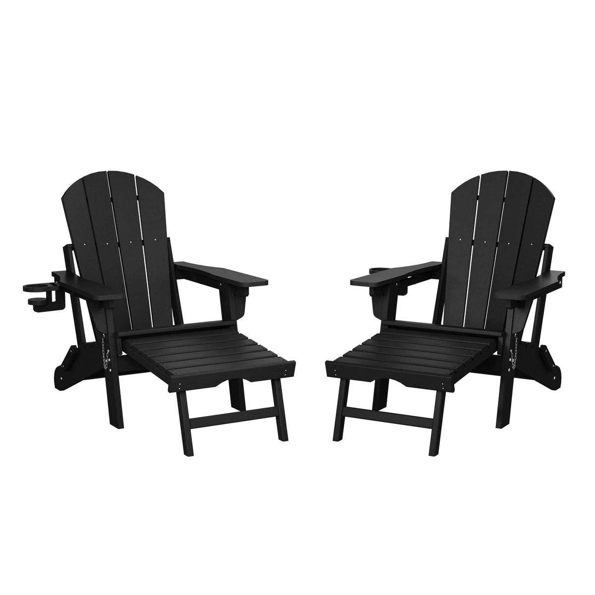 WestinTrends - Malibu Folding Adjustable Adirondack Chair with Retractable Ottoman and Cup Holder (Set of 2) - Black