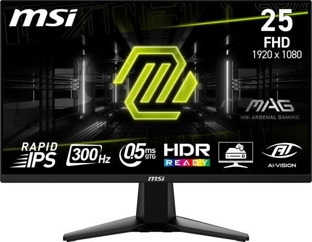 msi MAG 25 FHD 1920 x 1080 0.5ms HDR IPS 300Hz GTG READY MSI ARSENAL GAMING AI-VISION