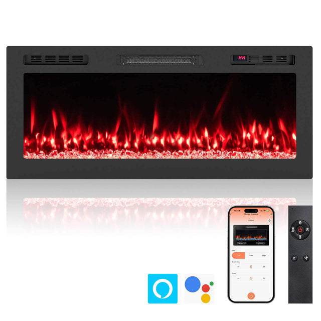 Front. Costway - Costway 42" WiFi Electric Fireplace, Thin Linear Recessed Wall Mounted - Black.