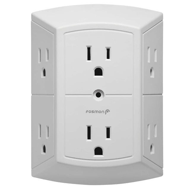 Front. Fosmon - [ETL Listed] Electrical Outlet Extender Multi Plug Wall Outlet(6-Outlet), Surge Protector Outlet Splitter, 3-Prong 15A - White.