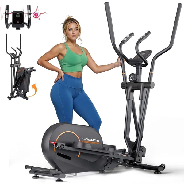 FED Fitness - Foldable Elliptical Machine Only 2 sq ft, 12.2IN Stride Folding Elliptical for Home, Compact Elliptical for Small Spaces - Black