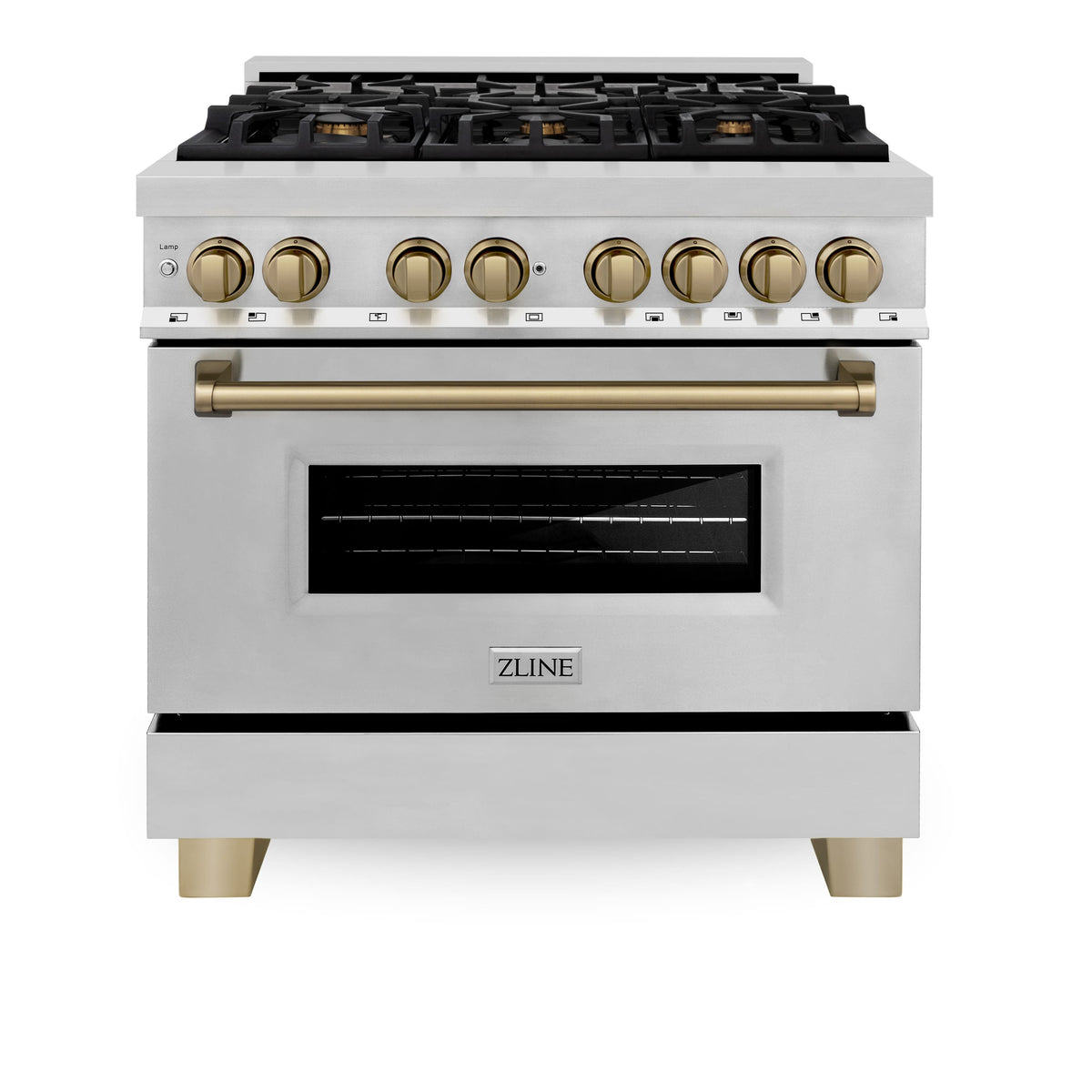 ZLINE - 36 in. Wide 6 Burner Autograph 4.6 cu. ft. Legacy Freestanding Dual Fuel Range with Convection Oven w/ Bronze Accents - Stainless Steel/Champagne Bronze Accents