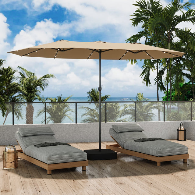 Front. Famapy - Large Rectangular Outdoor Patio Umbrella with Integrated Edge LED Lights Day-to-Night Shade Multiple Colors - Sand.
