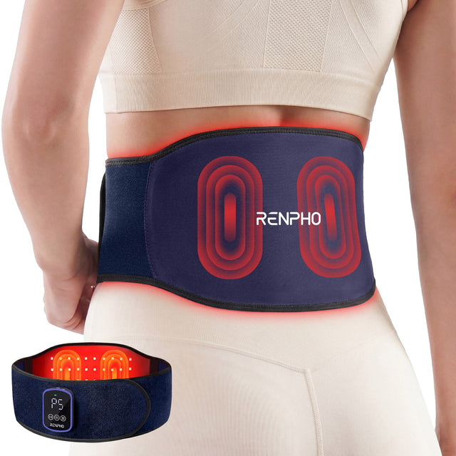 Front. Renpho - Massage Belt with Heat & Red Light Therapy, 3 Heat & 3 Vibration, 660nm & 850nm Massaager for Waist Shoulder Back - Blue.