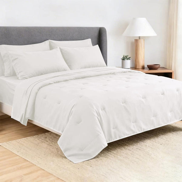 Malletson - Queen Size 100% Cotton 6-Piece Bed Sheet Set Soft, Breathable & Naturally Textured - White
