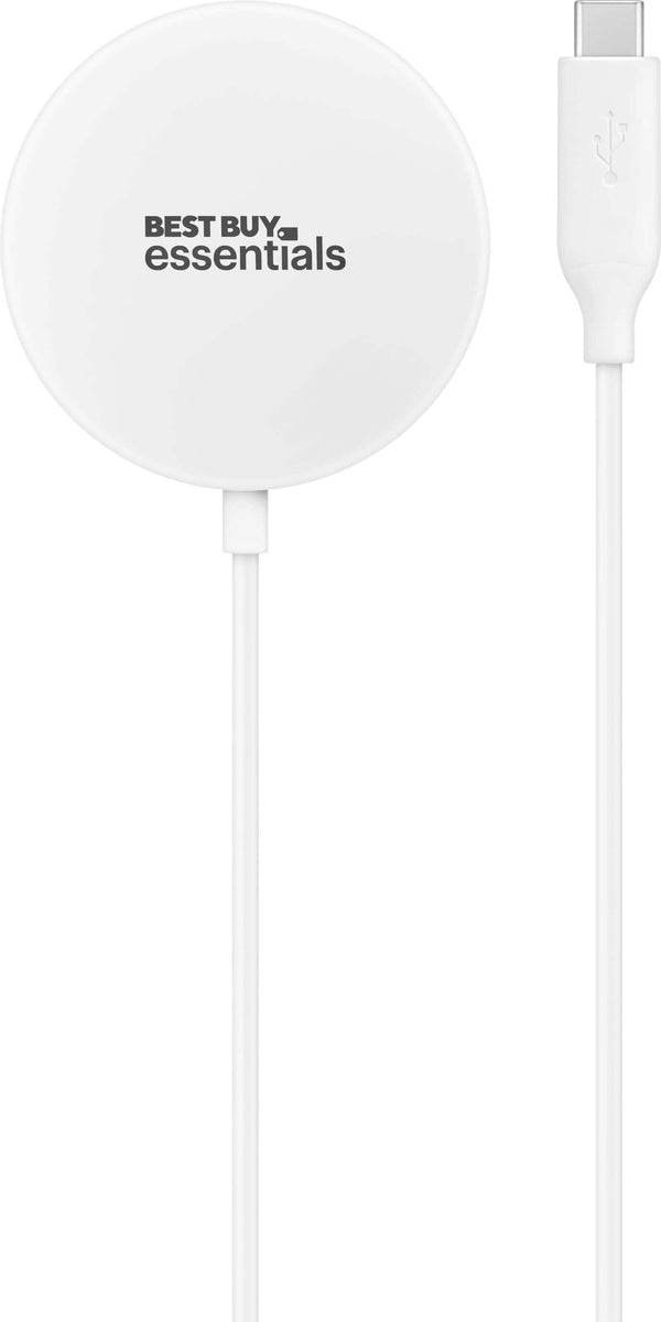 Best Buy essentials™ - Magnetic 7.5W Wireless Charger for iPhone 16/15/14/13/12 Series MagSafe Compatible Devices - White
