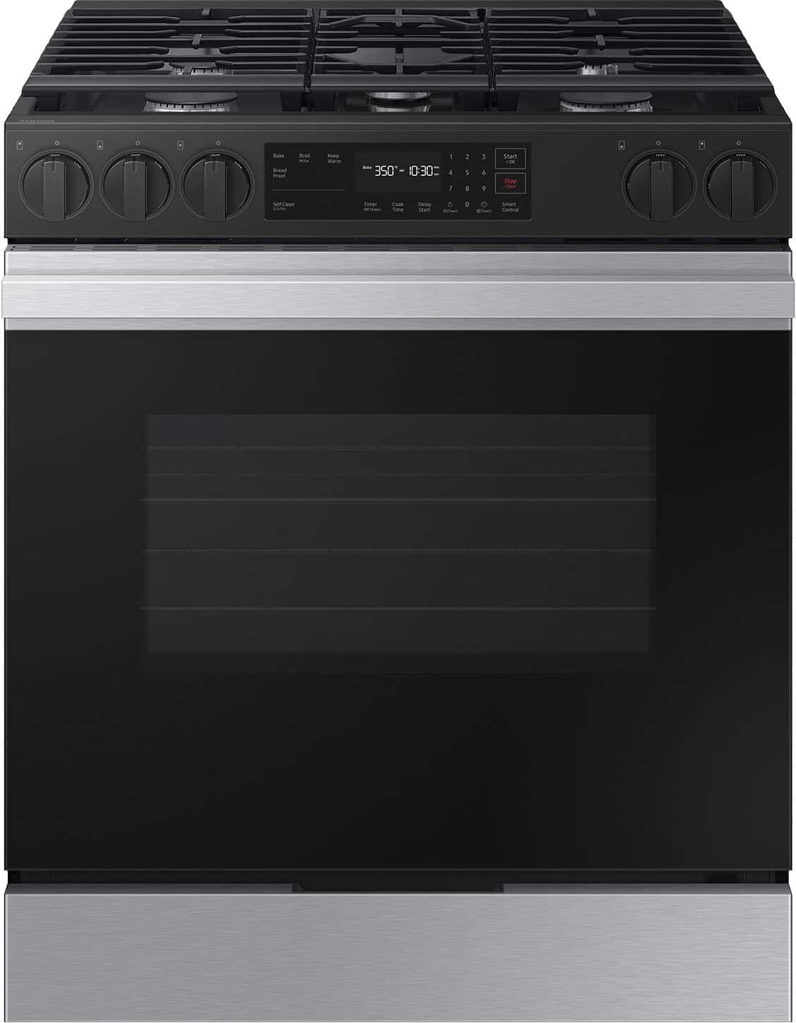 Samsung - 30 in. Wide 5 Burner Bespoke 6.0 Cu. Ft. Slide-In Gas Range with Precision Knobs - Stainless Steel